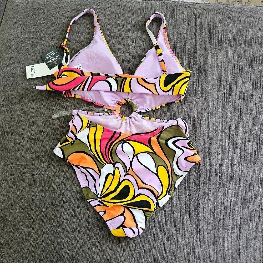 Bar III Women's Multicolor Vibe Check Ring Monokini Swimsuit Size XS